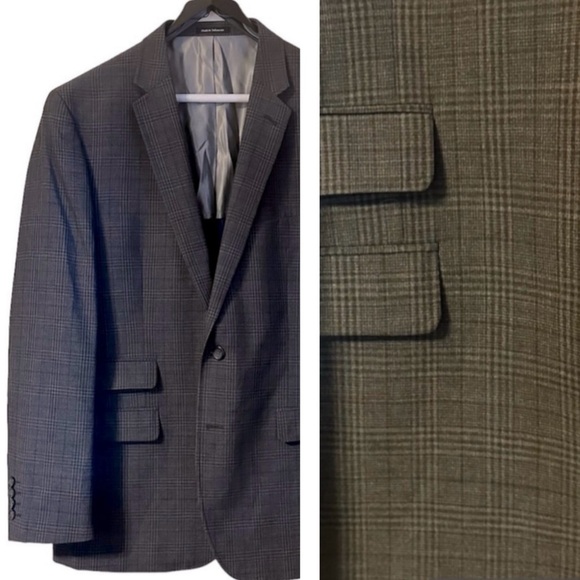Egara Gray Blazer 100% Wool Plaid Partly Lined Sports Coat Size 42R Slim Fit - Picture 1 of 12